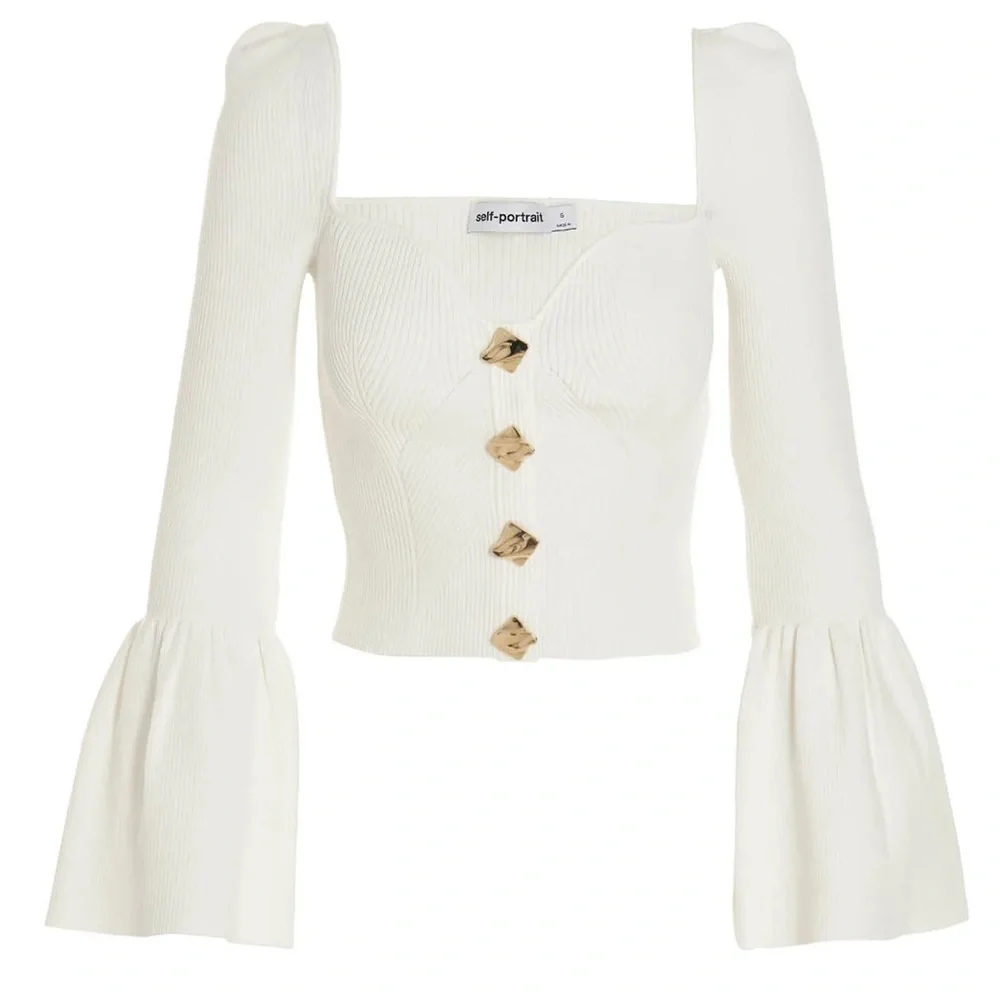 Self-Portrait Ribbed Knit Buttoned Cardigan - Picture 2 of 6